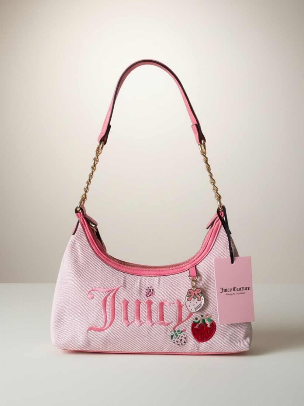 Juicy Couture Light Pink Embroidered Strawberry Shoulder Bag
